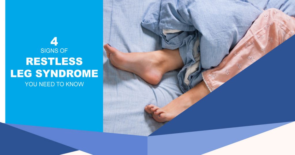 Someone's feet in pajamas, laying in bed with restless legs try to sleep.