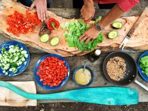 dining table full of fresh vegetables