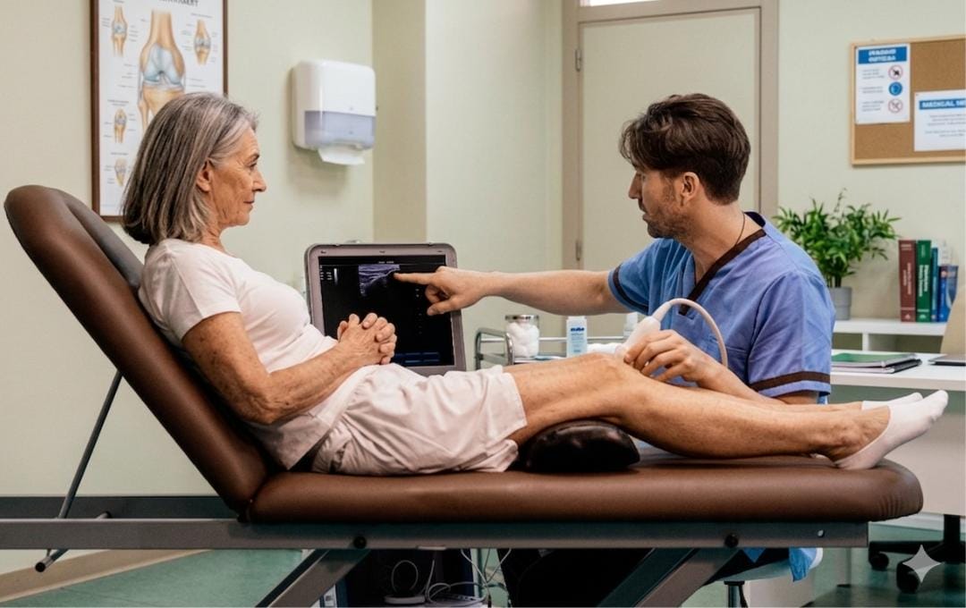 Is Laser Treatment For Varicose Veins Safe? Here’s What Our Specialists Say 7 A vein specialist conducts a diagnostic ultrasound on a patient's legs before deciding if laser vein therapy is right for the patient.