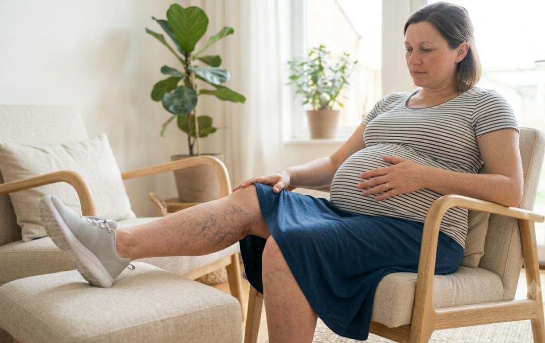 How To Prevent Varicose Veins 6 A pregnant women with varicose veins.