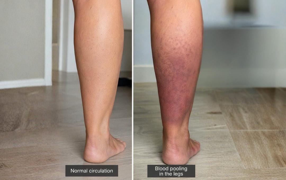 Blood Pooling: Causes, Symptoms And Treatments 5 What does a leg look like with and without blood pooling?